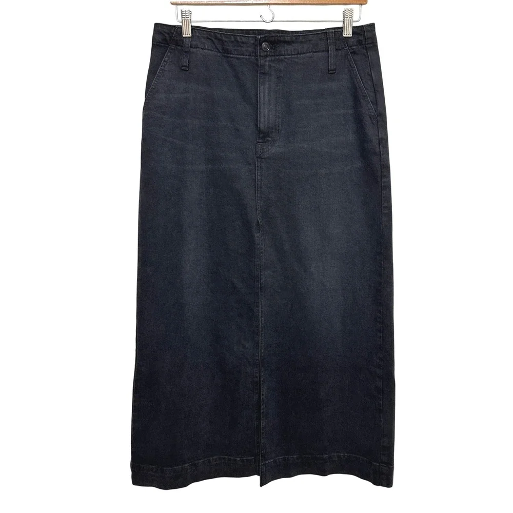 J. Crew Black Denim Jean Maxi Skirt Womens 30 Front Slit Grunge Streetwear Chic
